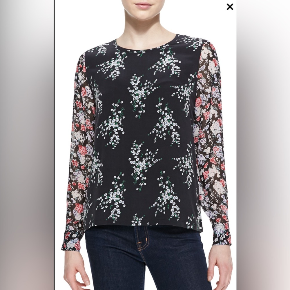 Equipment Femme Liam Silk Contrast-Sleeve Tee
